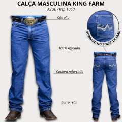 Calça Masculina King Farm Jeans Gold Fire 3 AzuL 100% Algodão Bordado Ref:1060