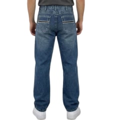 Calça Masculina Laço Forte Lavagem Escura Bordado Nos Bolsos REF:8048