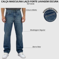 Calça Masculina Laço Forte Lavagem Escura Bordado Nos Bolsos REF:8048
