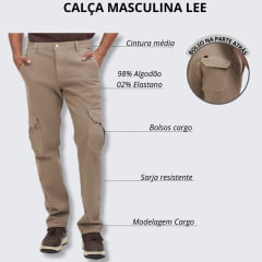 Calça Masculina Lee Cargo de Sarja Peletizada Caqui REF: 2506L