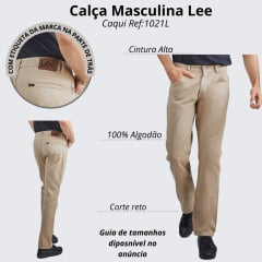 Calça Masculina Lee Chicago Regular Fit Sarja Caqui Pelete Cintura Alta Reta Ref:1021L