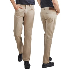 Calça Masculina Lee Chicago Regular Fit Sarja Caqui Pelete Cintura Alta Reta Ref:1021L