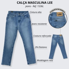 Calça Masculina Lee Jeans Azul Claro 101-s Strech New Soft Up Used Reta Ref.1536L