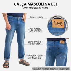 Calça Masculina Lee Jeans Azul Médio 1015 Com Stretch New Soft Up Tank Classic Fit Ref.1541L