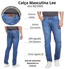 Calça Masculina Lee Jeans Azul Médio Daren Regular Fit Kazan Ref:2060L