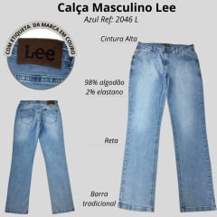 Calça Masculina Lee Jeans Delavê Daren Regular Fit Cintura Média Perna Reta Noble Sky Used Ref: 2046L