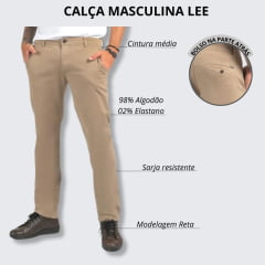 Calça Masculina Lee Sarja Caqui Soft Slim Chino Stretch Ref.2206L