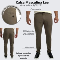 Calça Masculina Lee Slim Chino New Strech Verde Militar Soft Ref:2212L