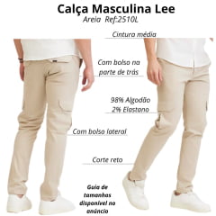 Calça Masculina Lee Stec Sarja Peletizada  Cargo Areia Ref:2510L