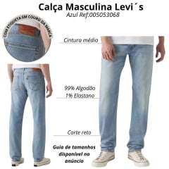 Calça Masculina Levi's 505 Regular Azul Claro Ref:005053068