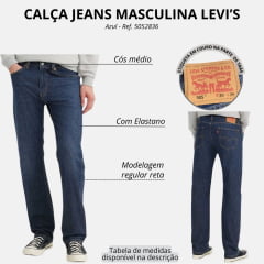 Calça Masculina Levi's Jeans Azul 505 Regular Com Stretch Ref.5052836