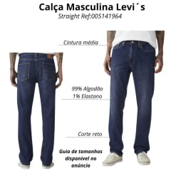 Calça Masculina Levi's Jeans Azul 514 Straight Com Stretch Ref:005141964