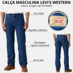 Calça Masculina Levi's Jeans Azul 557 For Cowboys Western Straight Stretch Ref:001Y00003