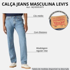 Calça Masculina Levi's Jeans Azul Claro 505 Regular com Stretch REF 005053073