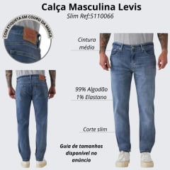 Calça Masculina Levi's Jeans Azul Claro 511 Slim Com Strech Ref: LB 5110066