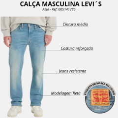 Calça Masculina Levi's Jeans Azul Claro 514 Straight Com Stretch Ref:005141286