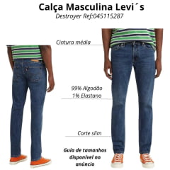 Calça Masculina Levi's Jeans Azul Destroyer 511 Slim Com Stretch Ref:0451152987