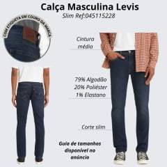 Calça Masculina Levi's Jeans Azul Escuro 511 Slim Ref:045115228
