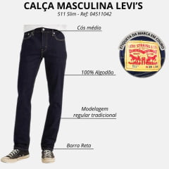 Calça Masculina Levi's Jeans Azul Escuro 511 Slim Stretch Ref:045111042