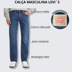 Calça Masculina Levi's Jeans Azul Escuro 514 Straight Com Stretch Levi's Flex Ref.05141702