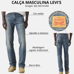 Calça Masculina Levi's Jeans Azul Médio 514 Straight Stretch Regular Flex Ref: 005141493