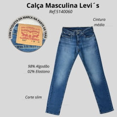 Calça Masculina Levi's Jeans Azul Médio 514 Straight Com Strech Ref: LB 5140060