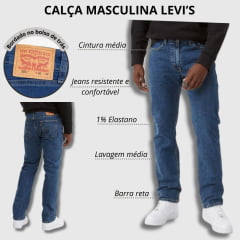 Calça Masculina Levi's Jeans Azul Médio 514 Straight Com Stretch - Ref.005140831