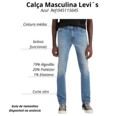 Calça Masculina Levi's Jeans Médio 511 Slim Stretch Ref:045115645
