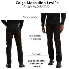 Calça Masculina Levi's Jeans Preto 514 Straight Com Stretch Ref: 005140730