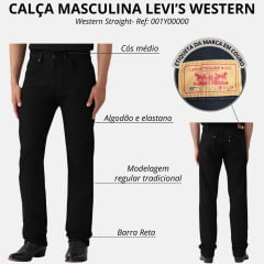Calça Masculina Levi's Jeans Preto 557 For Cowboys Western Straight Stretch Ref:001Y00000