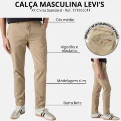 Calça Masculina Levi's XX Chino Standard Taper Stretch Bege Escuro Ref: 171960011