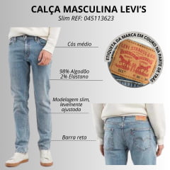 Calça Masculina Levi's Jeans Azul Claro 511 Slim C/ Stretch Levis Flex - REF: 045113623