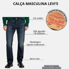 Calça Masculina Levi's Jeans Azul Escuro Manchada 505 Regular Com Stretch Ref.5051552