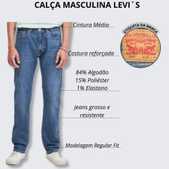 Calça Masculina Levi's Jeans Azul Médio 505 Regular Com Stretch Cool Ref.5052886