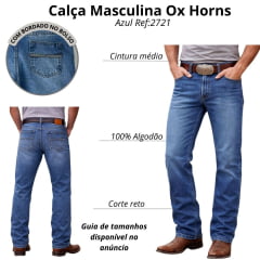 Calça Masculina Ox Horns Jeans Azul Claro 100% Algodão Ref:2721