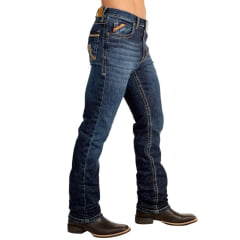 Calça Masculina Ox Horns Jeans Azul Médio Com Bordado Bolsos Ref:2714