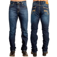 Calça Masculina Ox Horns Jeans Azul Médio Com Bordado Bolsos Ref:2714