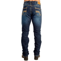Calça Masculina Ox Horns Jeans Azul Médio Com Bordado Bolsos Ref:2714