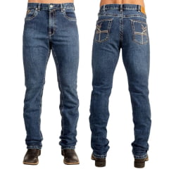Calça Masculina Ox Horns Jeans Azul Médio Com Elastano E Bordado Bolsos Ref:2715