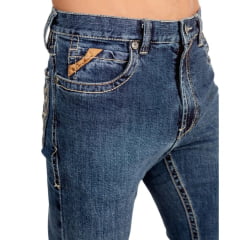 Calça Masculina Ox Horns Jeans Azul Médio Com Elastano E Bordado Bolsos Ref:2715