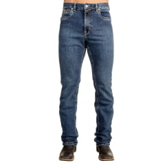 Calça Masculina Ox Horns Jeans Azul Médio Com Elastano E Bordado Bolsos Ref:2715