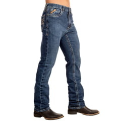 Calça Masculina Ox Horns Jeans Azul Médio Com Elastano E Bordado Bolsos Ref:2715