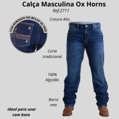 Calça Masculina Ox Horns Jeans Azul Ox5 Reta Com Bordado No Bolso Ref: 2711