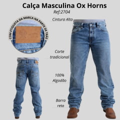 Calça Masculina Ox Horns Jeans Azul Stonada Ox1 Reta Ref:2704