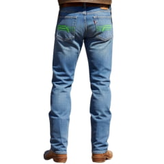 Calça Masculina Race Bull Tradicional Delavê Bigode Bordado Verde Ref: 034.DV