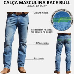 Calça Masculina Race Bull Tradicional Delavê Bigode Bordado Verde Ref: 034.DV
