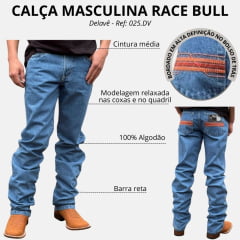 Calça Masculina Race Bull Tradicional Delavê Bordado Laranja Ref: 025.DV