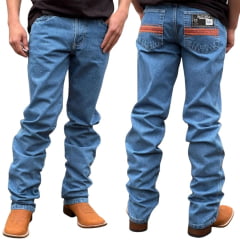 Calça Masculina Race Bull Tradicional Delavê Bordado Laranja Ref: 025.DV