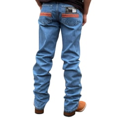 Calça Masculina Race Bull Tradicional Delavê Bordado Laranja Ref: 025.DV