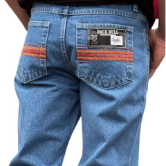 Calça Masculina Race Bull Tradicional Delavê Bordado Laranja Ref: 025.DV